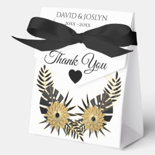 Personalized Black & Gold Floral Anniversary Party Favor Boxes
