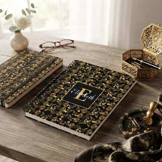 Personalized Black Gold Floral Name Notebook