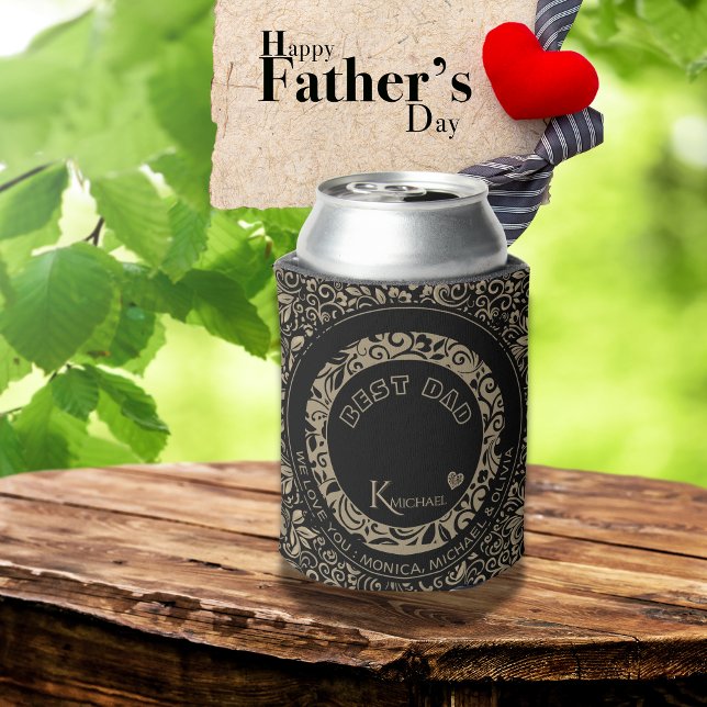 Personalized Black Gold Floral Pattern Monogram Can Cooler (Personalized Black Gold Floral Pattern Monogram Can Cooler)