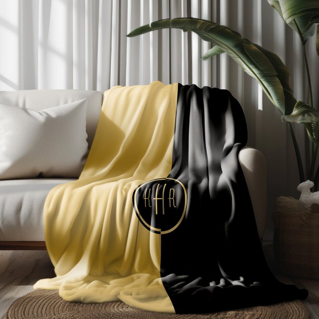 Personalized Black & Gold Geometric Design Fleece Blanket (Creator Uploaded)