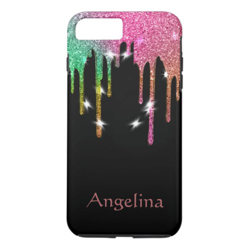 Personalized Black Gold Glitter Confetti Dripping iPhone 8 Plus7 Plus Case