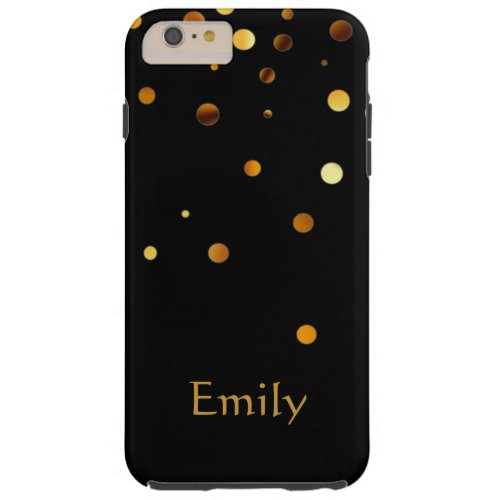 Personalized Black Gold Glitter Faux Confetti Tough iPhone 6 Plus Case