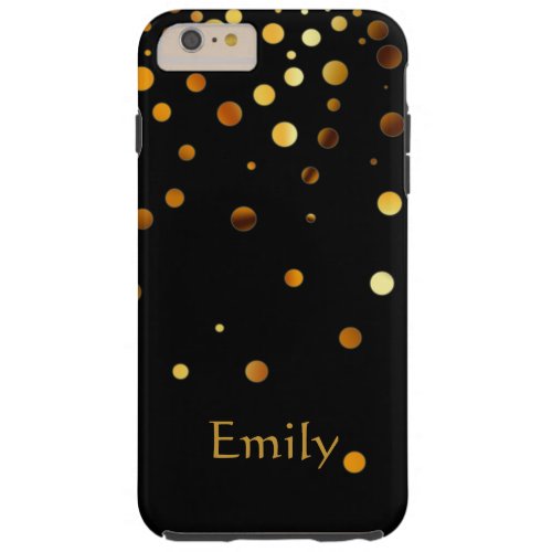 Personalized Black Gold Glitter Faux Confetti Tough iPhone 6 Plus Case