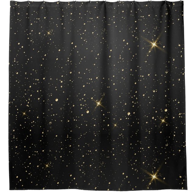 Personalized Black Gold Glitter  Shower Curtain (Front)