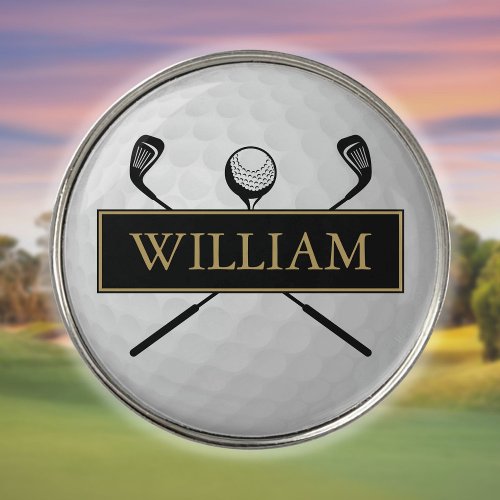 Personalized Black Gold Golf Ball Classic Golf Ball Marker