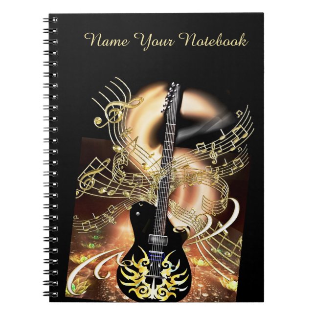 Personalized Black Gold Guitar Music Notebook (Front)
