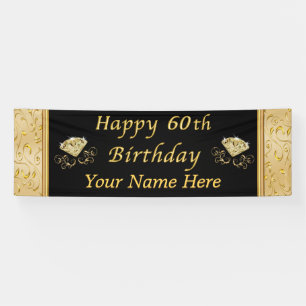 Personalized Black Gold Happy 60th Birthday Banner