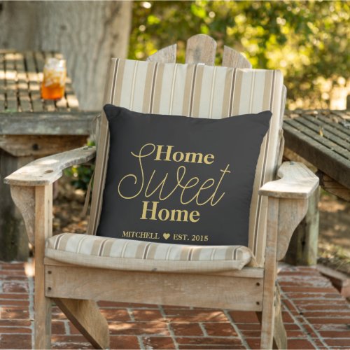 Personalized black gold home  outdoor pillow