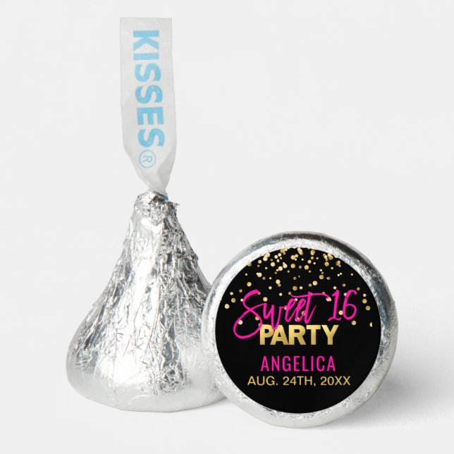 Personalized Black Gold Hot Pink Sweet SIXTEEN 16  Hershey®'s Kisses® (Front)