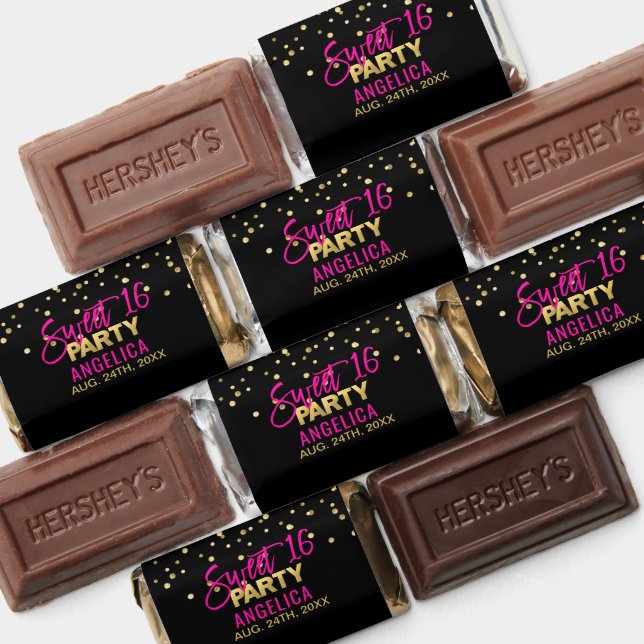 Personalized Black Gold Hot Pink Sweet SIXTEEN 16  Hershey's Miniatures (Assorted)