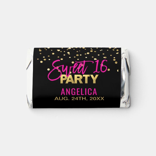 Personalized Black Gold Hot Pink Sweet SIXTEEN 16  Hershey's Miniatures (Front)
