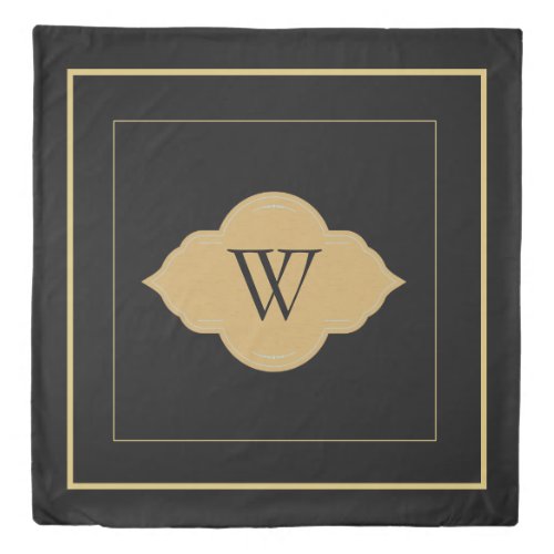 Personalized black gold initial  duvet cover