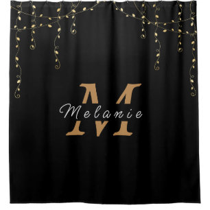 Personalized Black & Gold Initial Shower Curtain