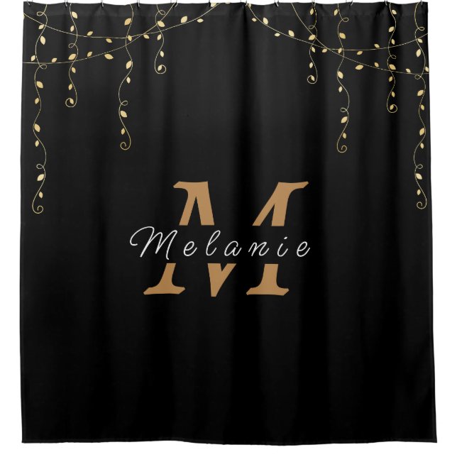 Personalized Black & Gold Initial  Shower Curtain (Front)