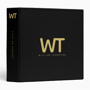 Personalized Black Gold Initials Logo 3 Ring Binder