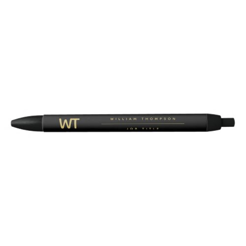 Personalized Black Gold Initials Logo Black Ink Pen