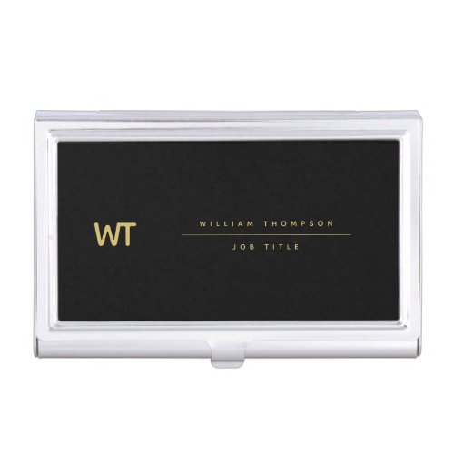 Personalized Black Gold Initials Logo  Business Card Case