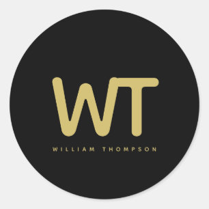 Personalized Black Gold Initials Logo Classic Round Sticker