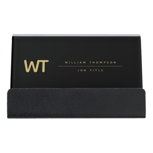 Personalized Black Gold Initials Logo  Desk Business Card Holder