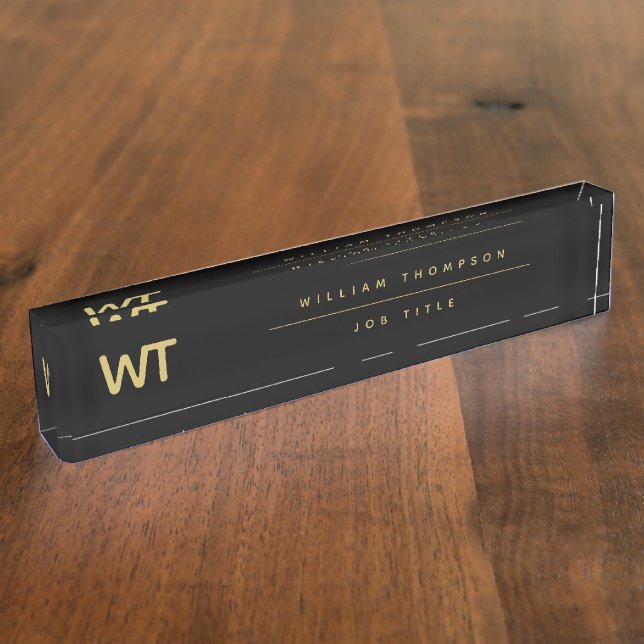 Personalized Black Gold Initials Logo Desk Name Plate (Side)