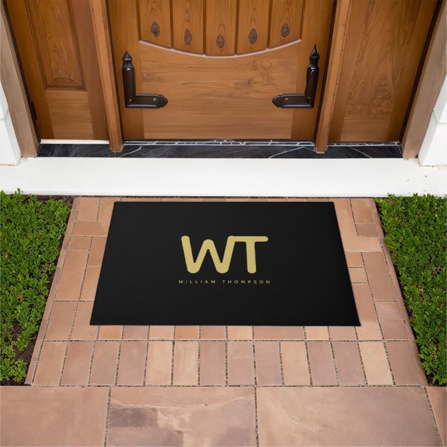 Personalized Black Gold Initials Logo  Doormat (Outdoor)