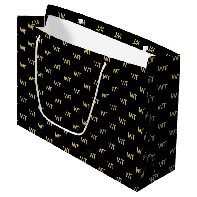 Personalized Black Gold Initials Logo Large Gift Bag (Front Angled)