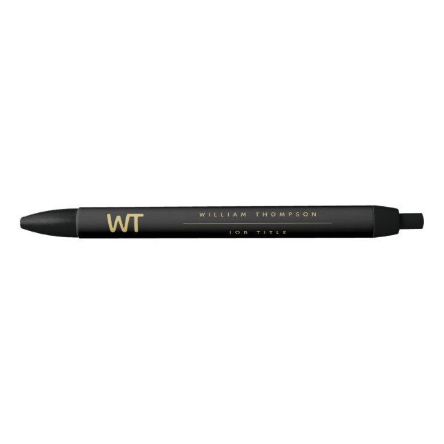 Personalized Black Gold Initials Logo Pen (Front)