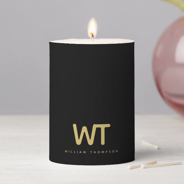 Personalized Black Gold Initials Logo   Pillar Candle (In Situ)