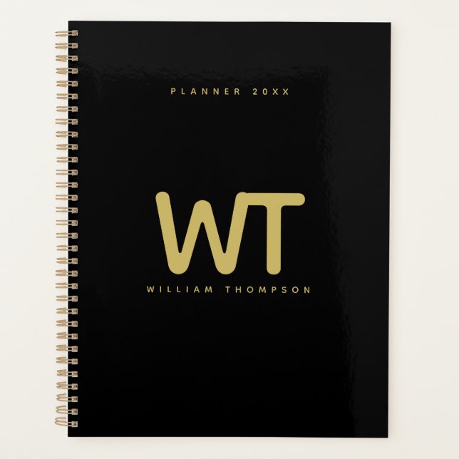 Personalized Black Gold Initials Logo Planner (Front)