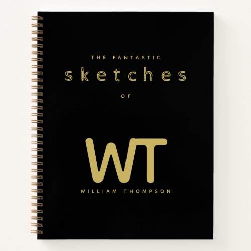 Personalized Black Gold Initials Logo Sketchbook Notebook