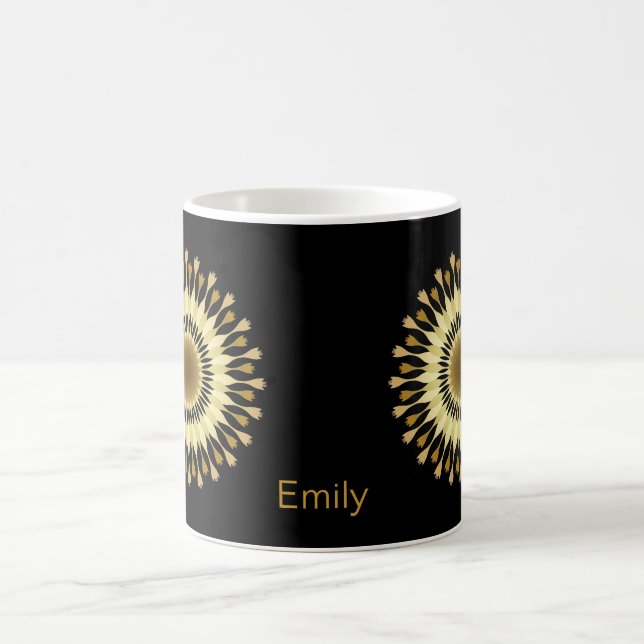 Personalized Black Gold Lotus Flower Design Coffee Mug (Center)