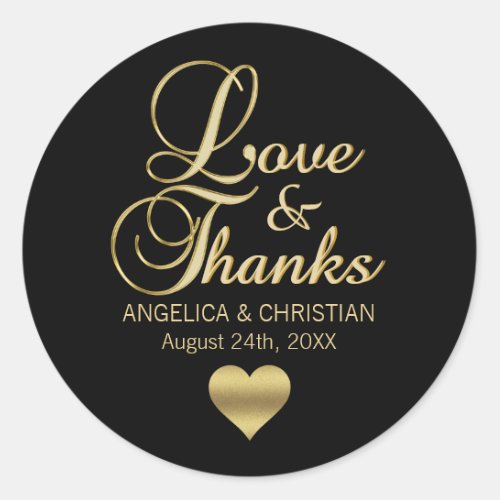 Personalized Black Gold LOVE  THANKS Wedding Classic Round Sticker
