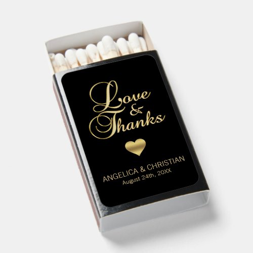 Personalized Black Gold LOVE  THANKS Wedding Matchboxes