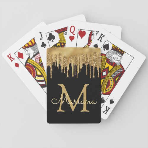 personalized  black gold luxury dripping glitters poker cards