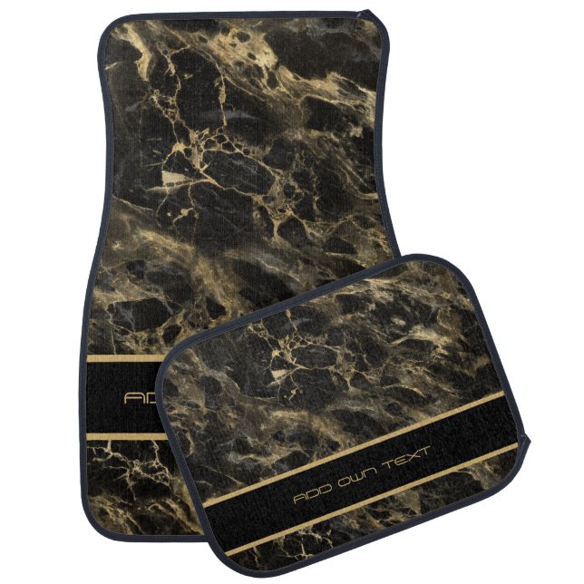 Personalized Black & Gold Marble Custom Car Floor Mat (Set)