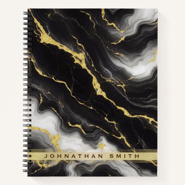 Personalized  Black Gold Marble Minimalist Modern  Notebook (Front)