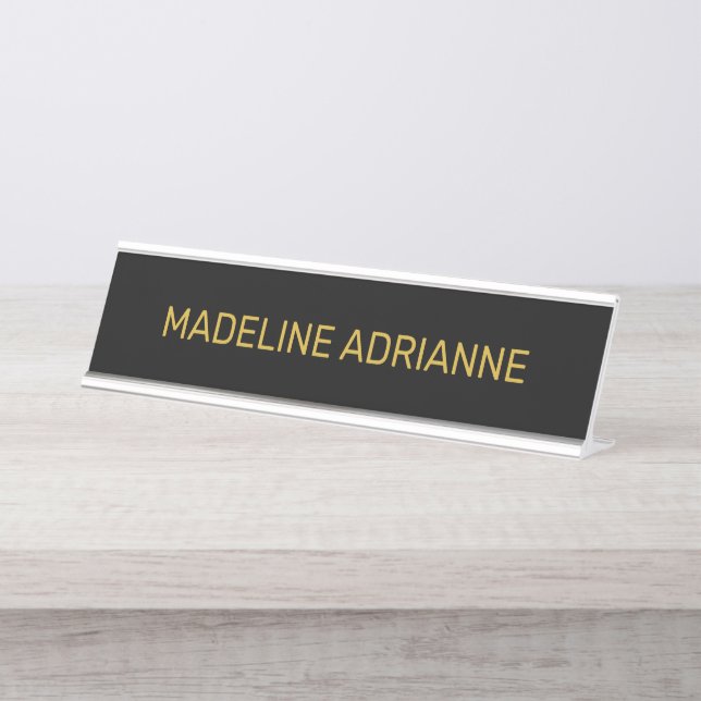 Personalized Black & Gold Modern Desk Name Plate (Front)