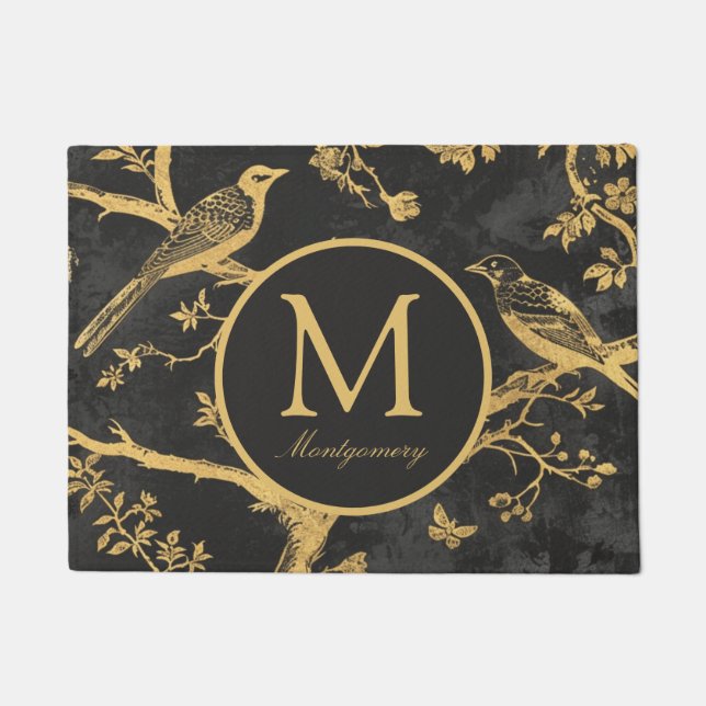 Personalized Black Gold Monogram Doormat (Front)