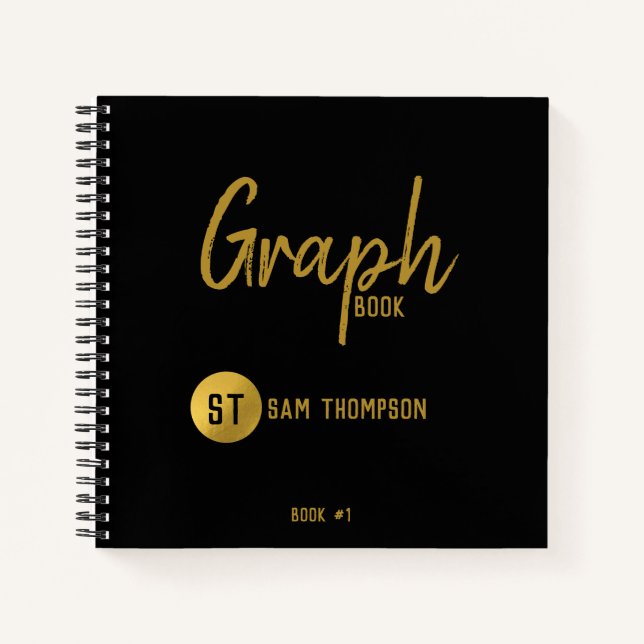 Personalized Black & Gold Monogram Graph Notebook (Front)