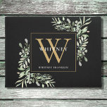 Personalized Black Gold Monogram Greenery Floral Doormat<br><div class="desc">Elegant personalized eucalyptus watercolor greenery floral monogram name doormat featuring a gold monogram initial. Designed by Thisisnotme©</div>