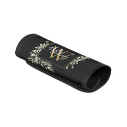 Personalized Black Gold Monogram Greenery Floral Luggage Handle Wrap