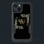 Personalized Black Gold Monogram Greenery Floral iPhone 13 Case<br><div class="desc">Elegant watercolor greenery leaves floral monogram name design featuring a gold monogram initial on a black background with your name set in a stylish white script. Designed by Thisisnotme©</div>