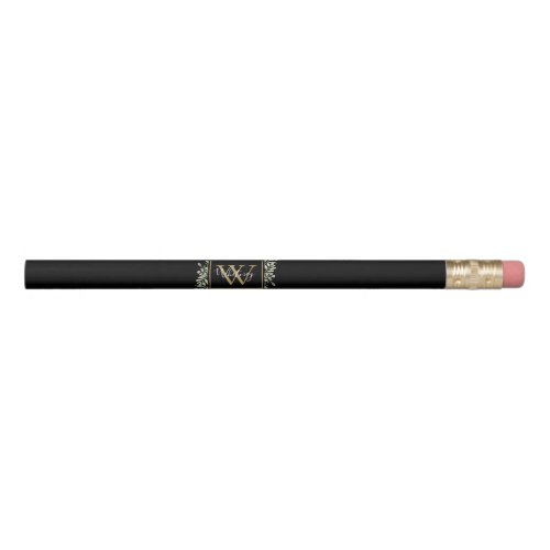 Personalized Black Gold Monogram Greenery Floral Pencil