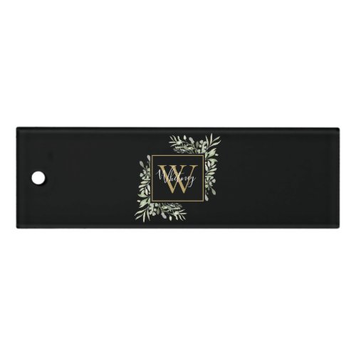 Personalized Black Gold Monogram Greenery Ruler