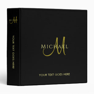 Personalized Black Gold Monogram Initial Template 3 Ring Binder