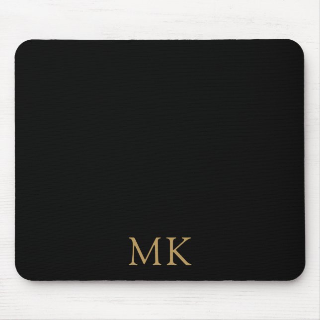 Personalized Black Gold Monogram Initials Mouse Pad (Front)