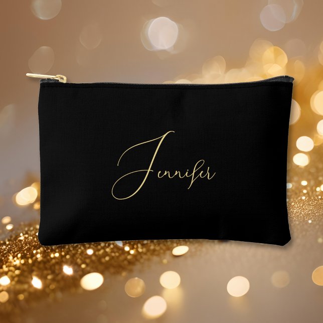 Personalized Black Gold Monogram Makeup Cosmetic Accessory Pouch (Personalized Black Gold Monogram Makeup Cosmetic Accessory Pouch)