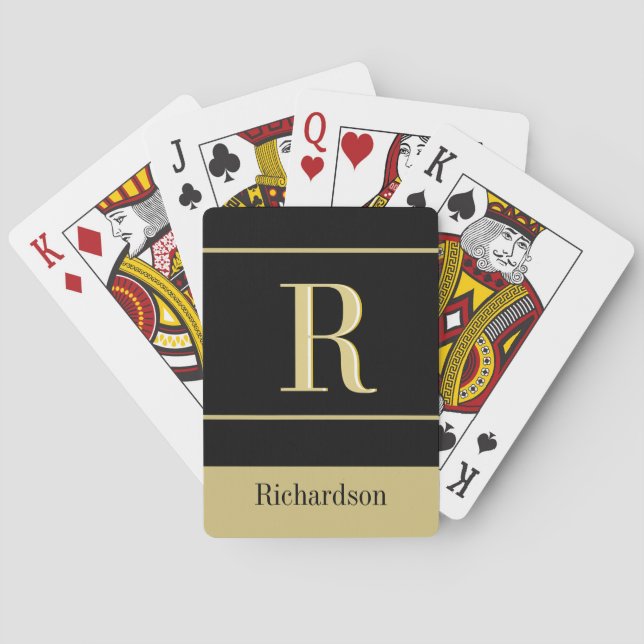 Personalized Black Gold Monogram Name Poker Cards (Back)