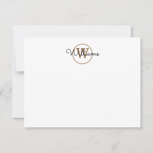 Personalized Black Gold Monogram Script Name Note Card (Front)