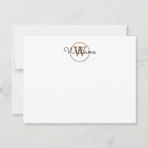 Personalized Black Gold Monogram Script Name Note Card